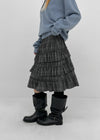 Noere check tiered midi skirt