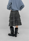 Noere check tiered midi skirt