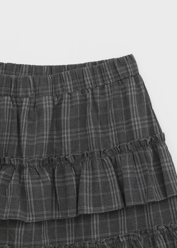 Noere check tiered midi skirt