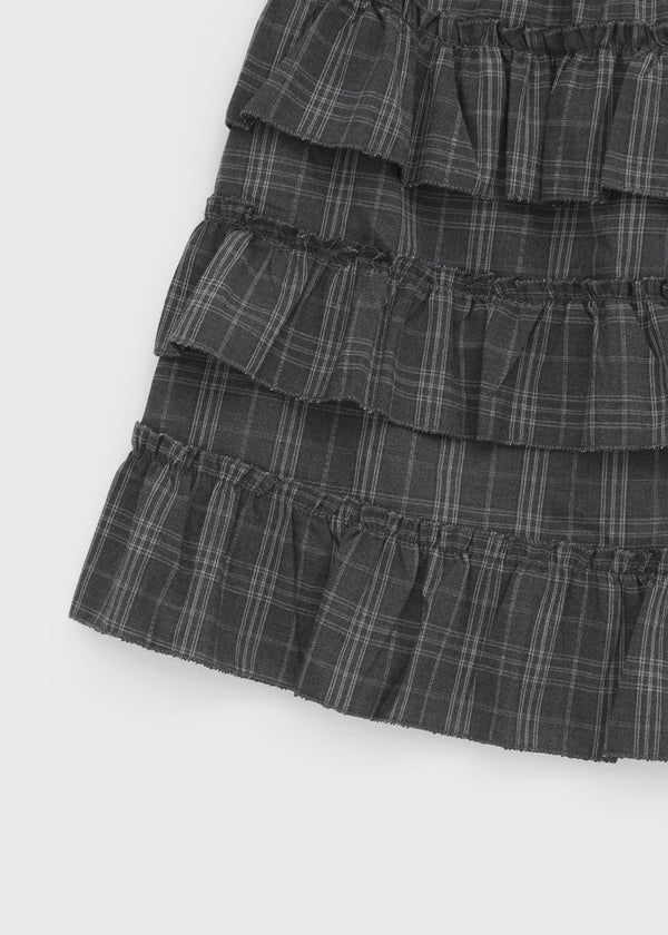 Noere check tiered midi skirt