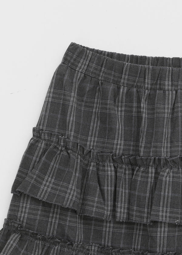 Noere check tiered midi skirt