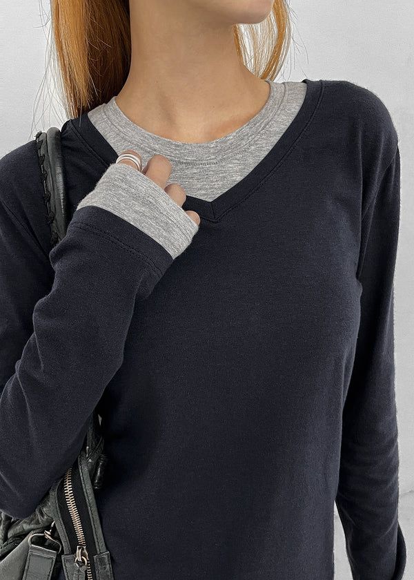 [MADE] Ove Layered V-neck Long Sleeve Tee
