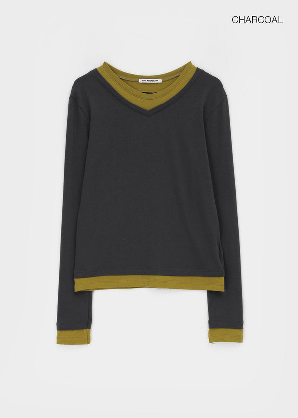 [MADE] Ove Layered V-neck Long Sleeve Tee