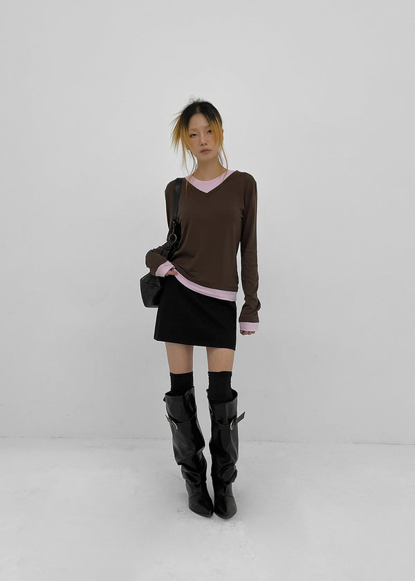 [MADE] Ove Layered V-neck Long Sleeve Tee