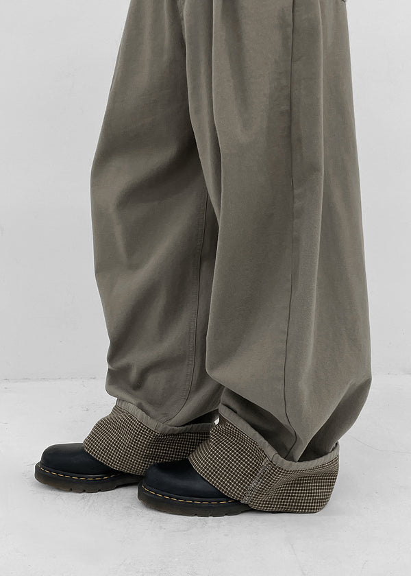 Pia check wide cotton pants