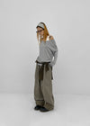 Pia check wide cotton pants