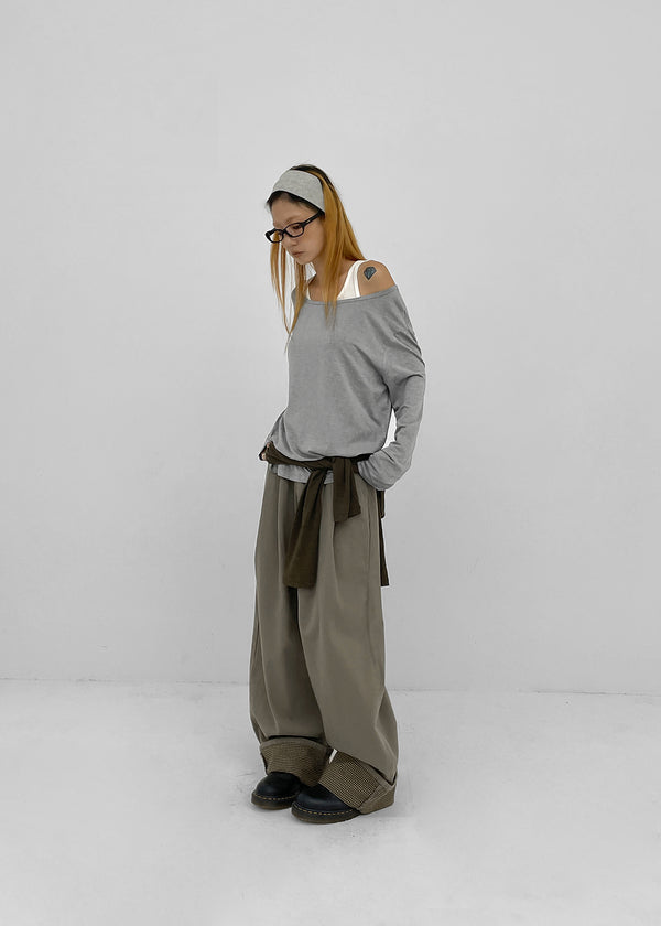 Pia check wide cotton pants