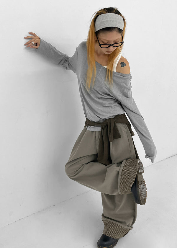 Pia check wide cotton pants