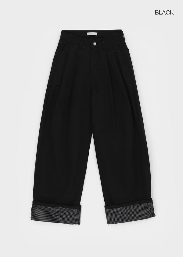 Pia check wide cotton pants