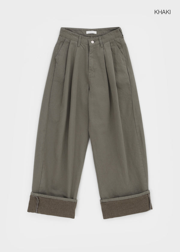 Pia check wide cotton pants