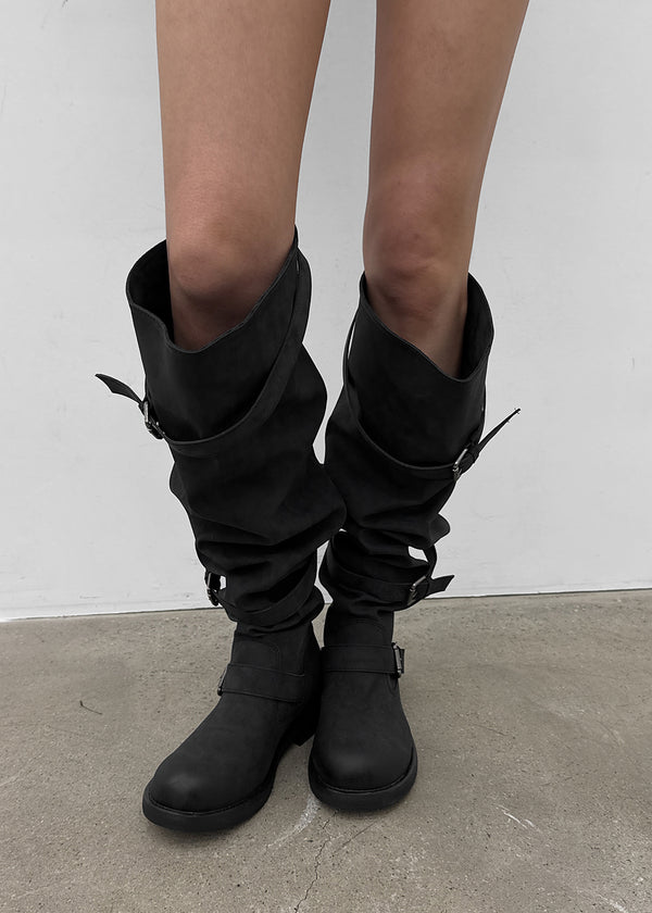 Fillet vintage buckle long boots