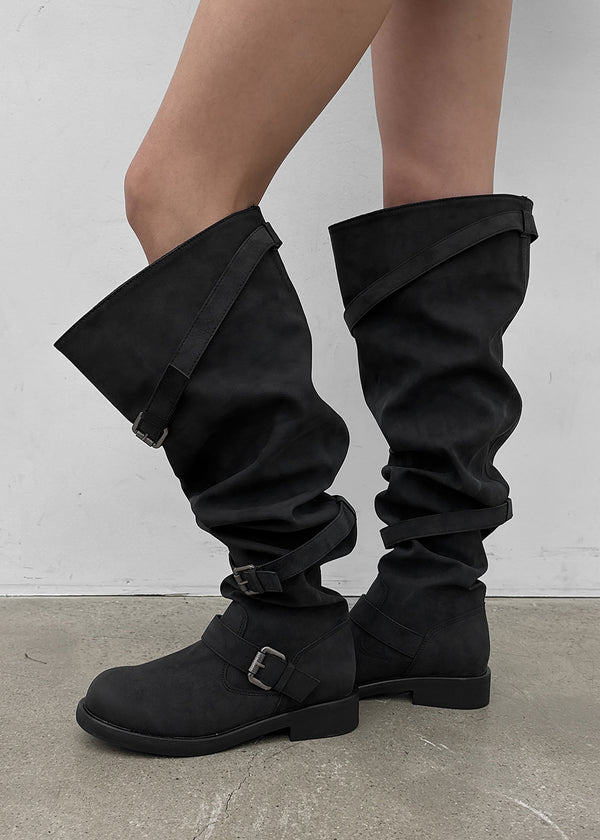 Fillet vintage buckle long boots