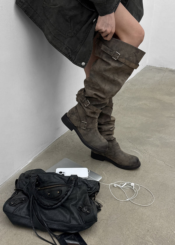 Fillet vintage buckle long boots