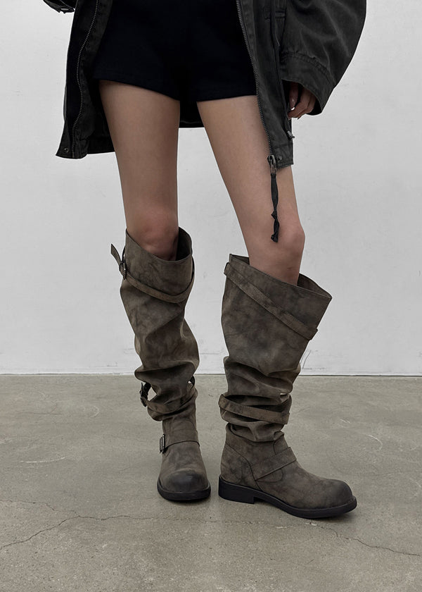 Fillet vintage buckle long boots