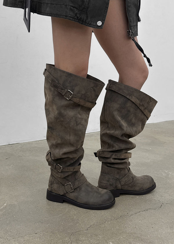 Fillet vintage buckle long boots