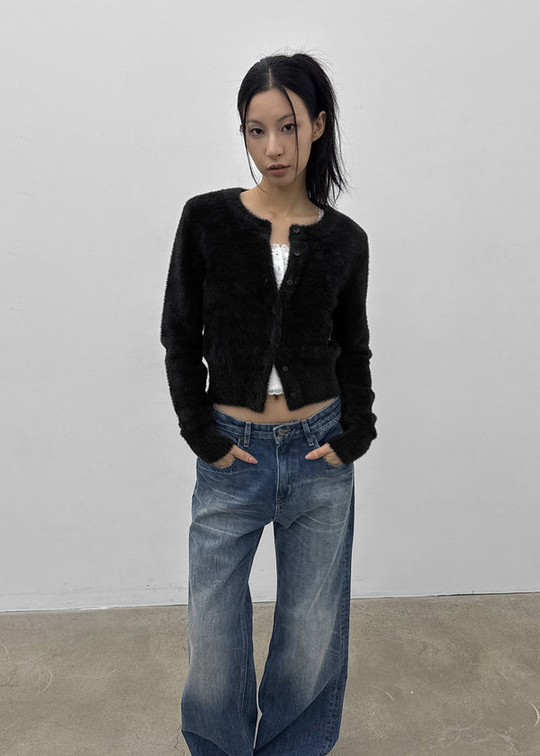 [MADE] Le Mink Round Neck Fur Knit Cardigan