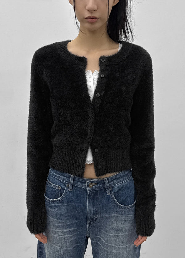 [MADE] Le Mink Round Neck Fur Knit Cardigan