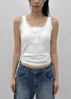 [MADE] Badge Lace Henley Neck Sleeveless (Built-in Cup) (2 SIZE)