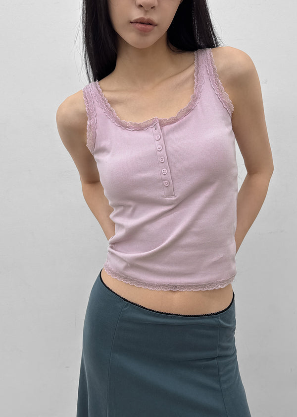[MADE] Badge Lace Henley Neck Sleeveless (Built-in Cup) (2 SIZE)