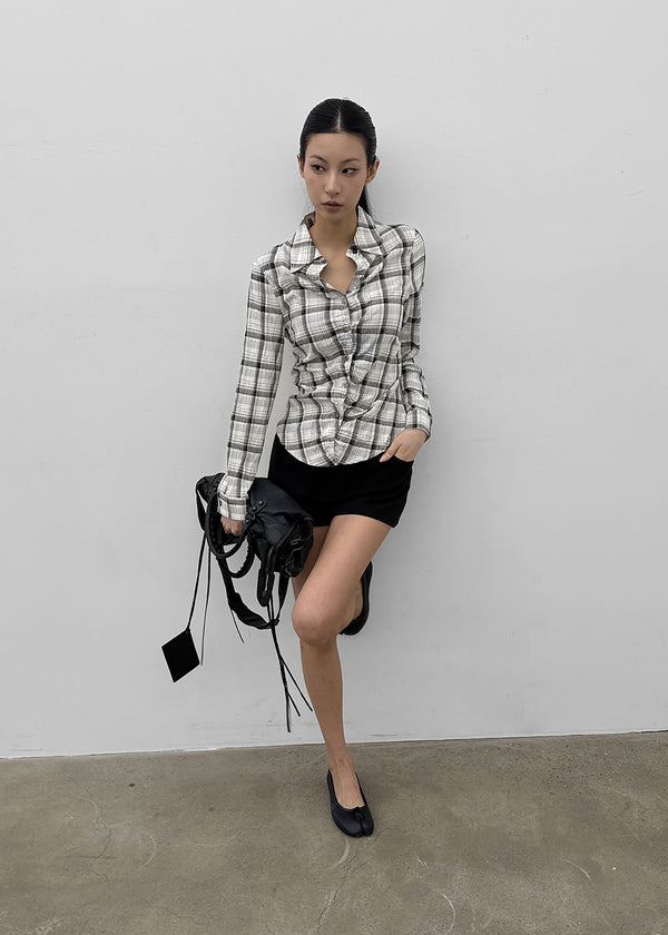 Exodus Shirred Slim Check Shirt