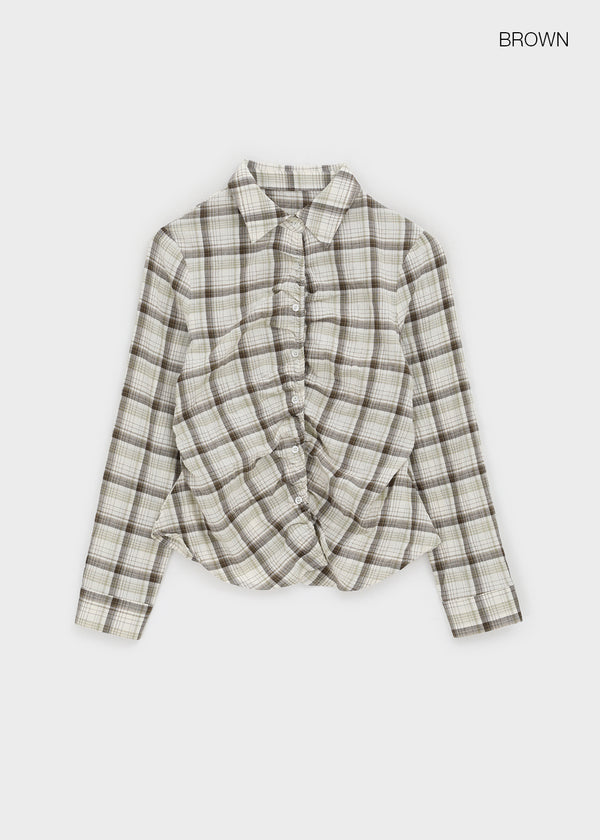 Exodus Shirred Slim Check Shirt