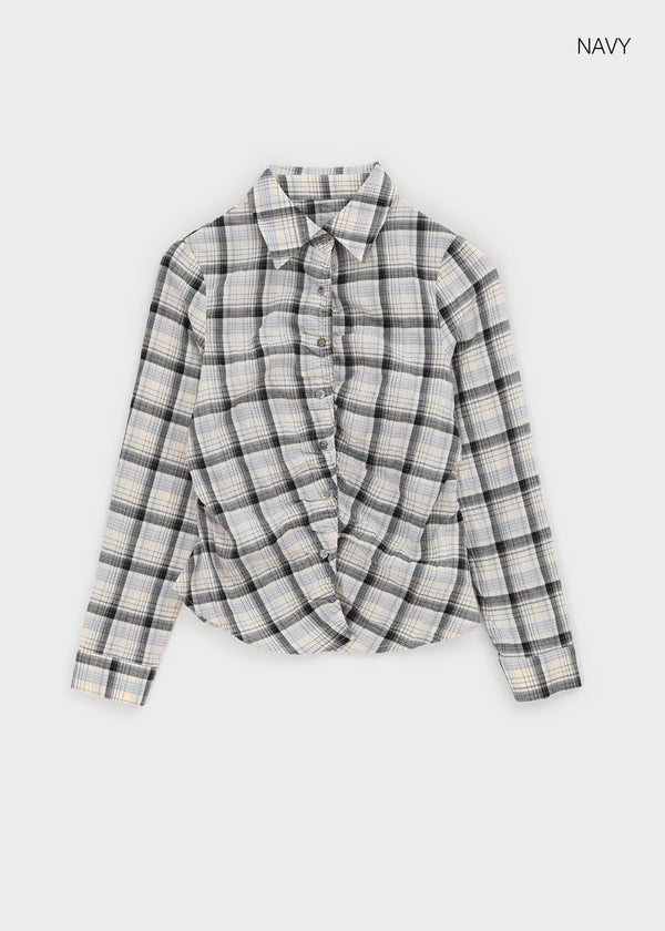 Exodus Shirred Slim Check Shirt