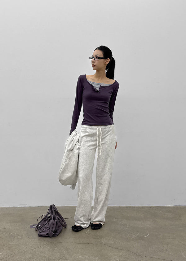Anvil Layered Henley Neck Long Sleeve Tee