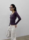Anvil Layered Henley Neck Long Sleeve Tee