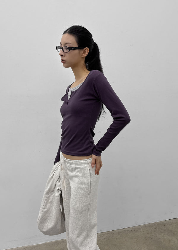 Anvil Layered Henley Neck Long Sleeve Tee
