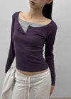 Anvil Layered Henley Neck Long Sleeve Tee