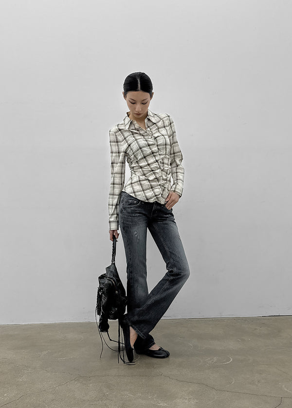 Exodus Shirred Slim Check Shirt