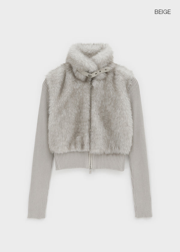 [MADE] Port Fur Collar Knit Zip-up