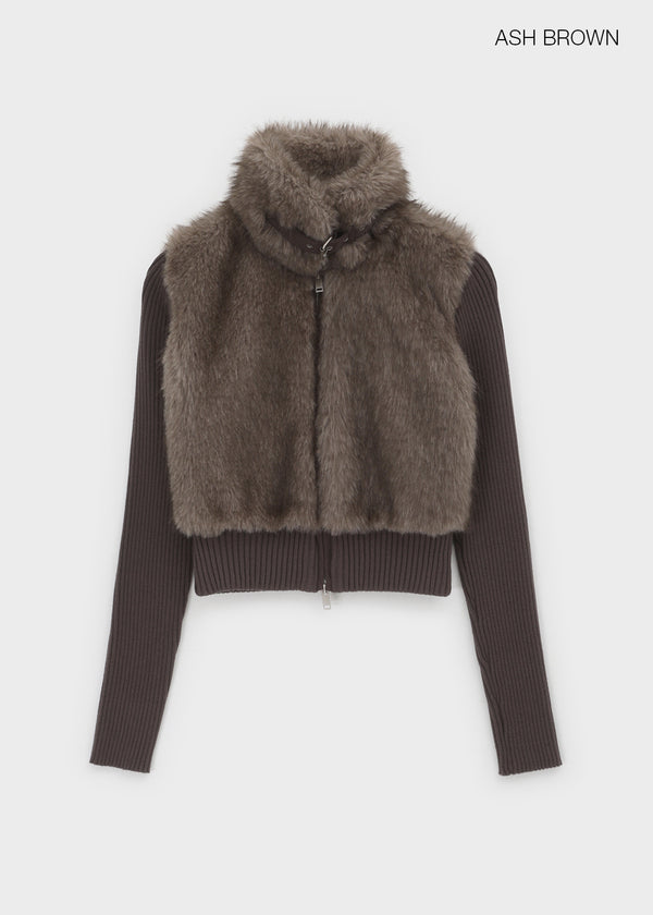 [MADE] Port Fur Collar Knit Zip-up