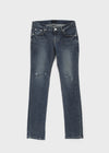Uncut low-waist distressed skinny denim pants