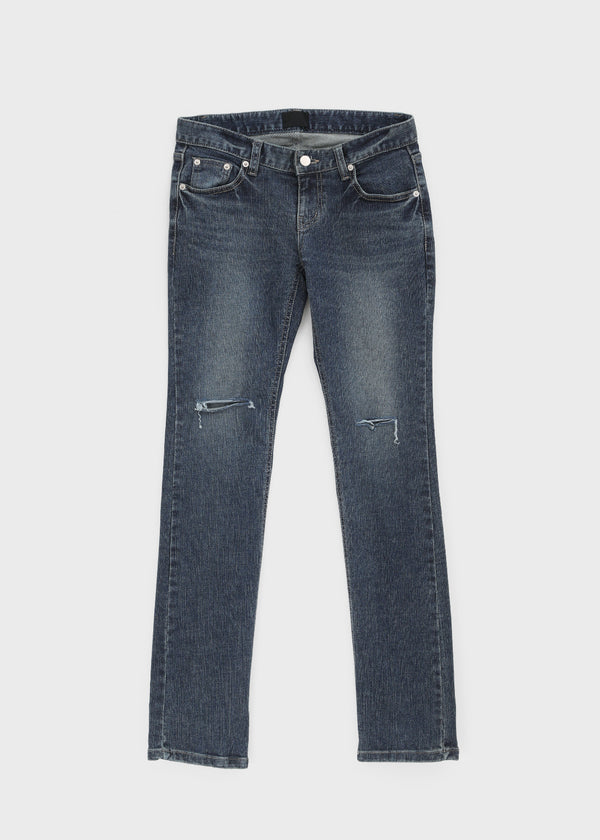 Uncut low-waist distressed skinny denim pants
