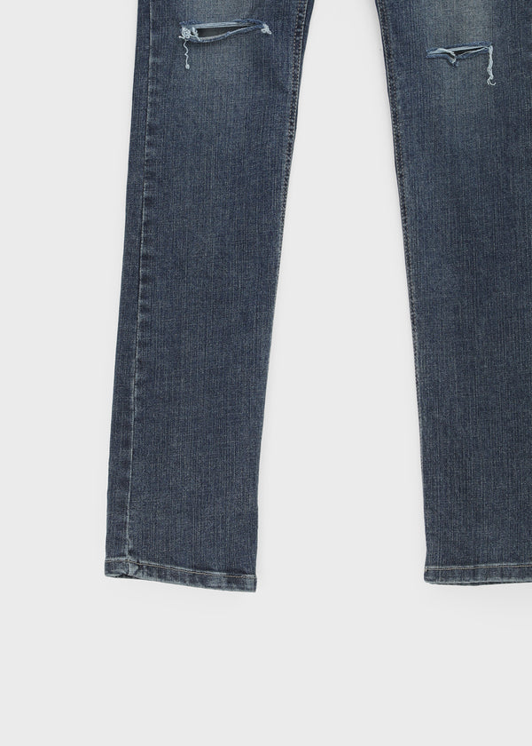 Uncut low-waist distressed skinny denim pants