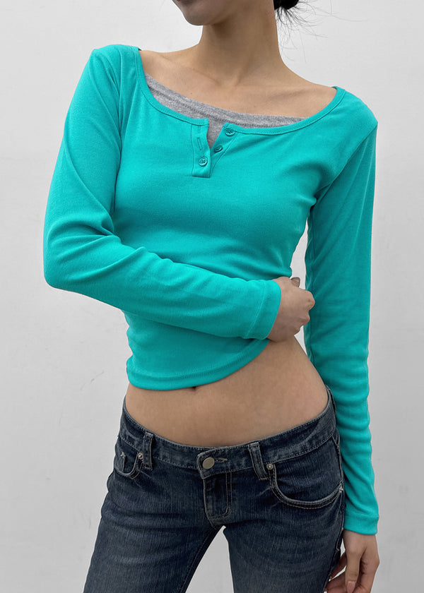 Anvil Layered Henley Neck Long Sleeve Tee