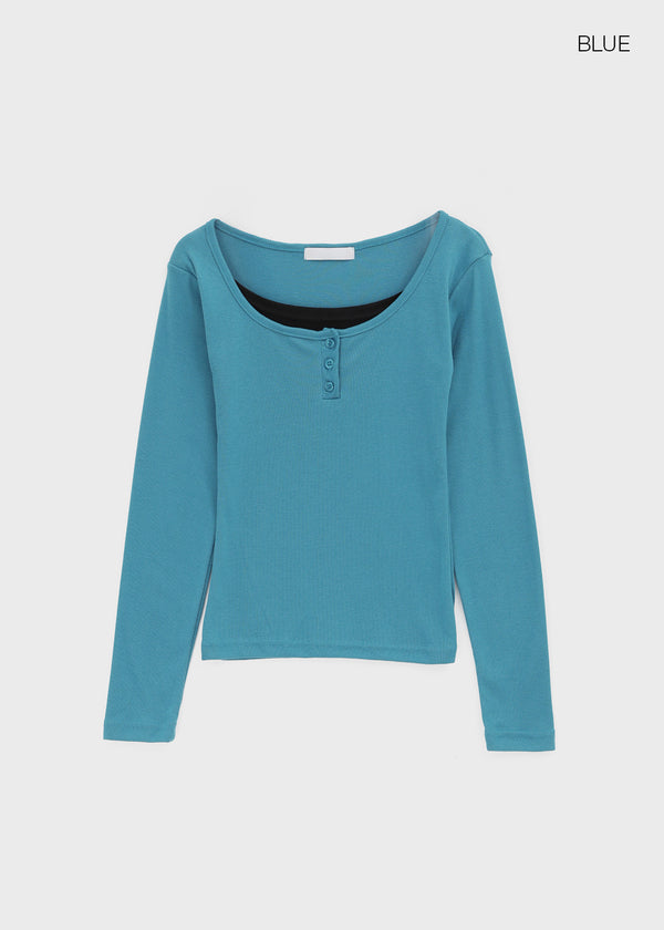 Anvil Layered Henley Neck Long Sleeve Tee