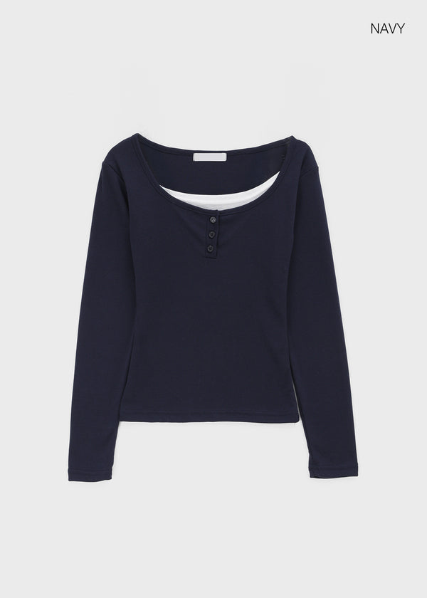 Anvil Layered Henley Neck Long Sleeve Tee