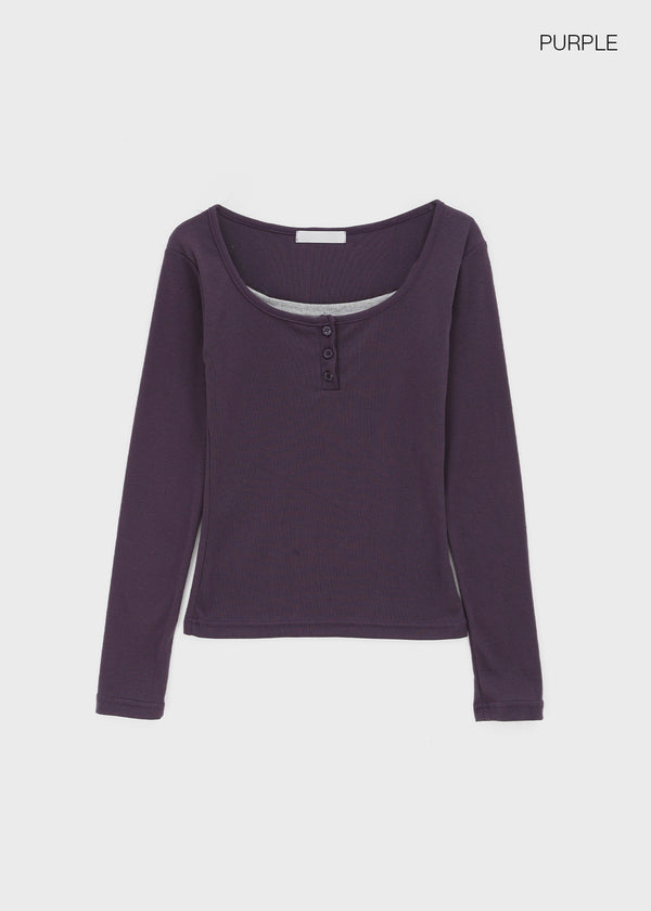 Anvil Layered Henley Neck Long Sleeve Tee