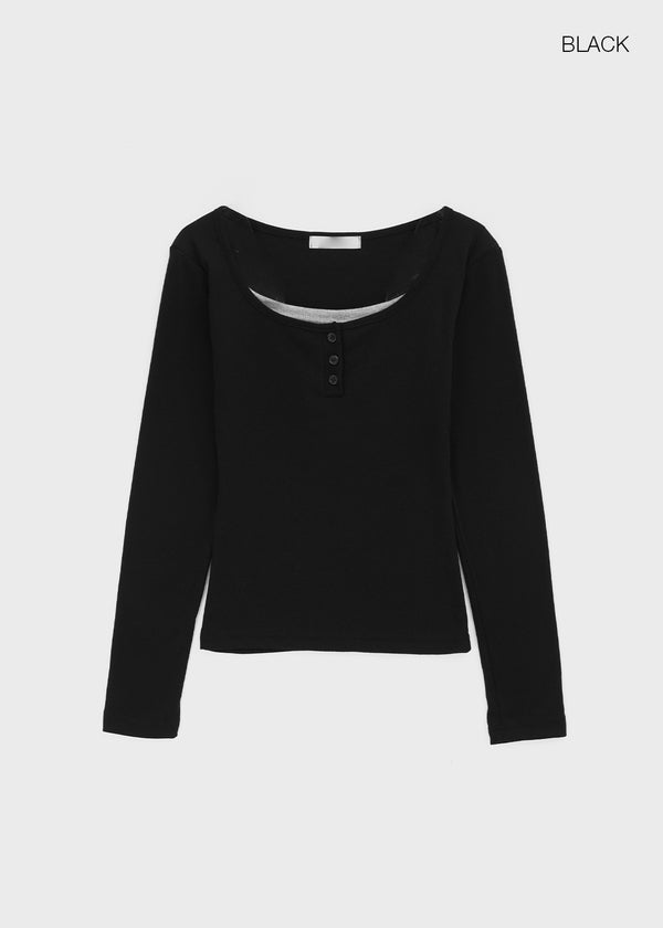 Anvil Layered Henley Neck Long Sleeve Tee