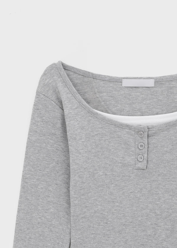Anvil Layered Henley Neck Long Sleeve Tee