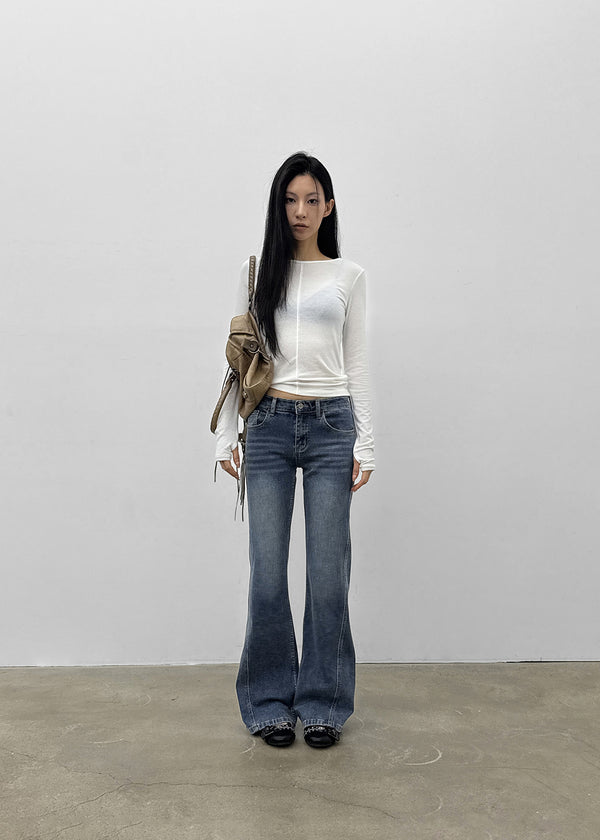 [MADE] Apricot Brushed Slim Stretch Bootcut Denim Pants