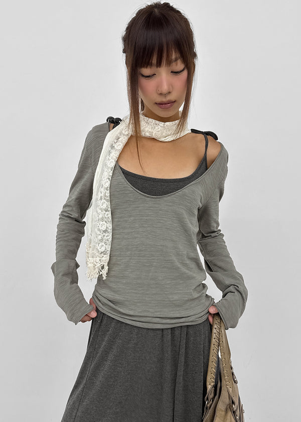 [MADE] Coated Slub Deep U-Neck Long Sleeve Tee