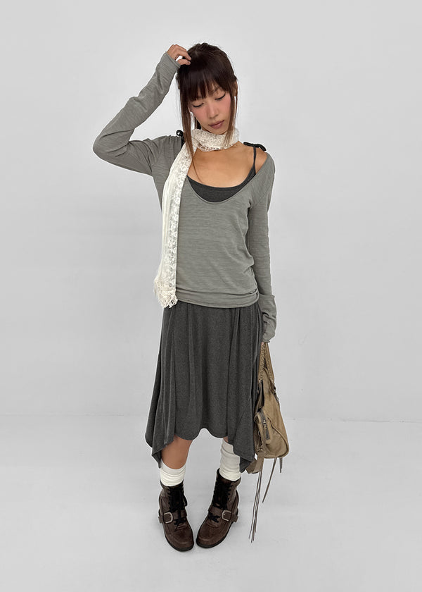 [MADE] Coated Slub Deep U-Neck Long Sleeve Tee