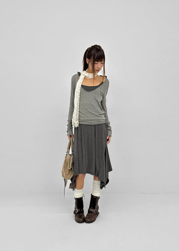 [MADE] Coated Slub Deep U-Neck Long Sleeve Tee