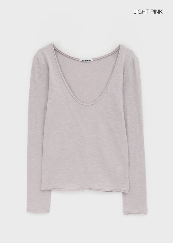 [MADE] Coated Slub Deep U-Neck Long Sleeve Tee