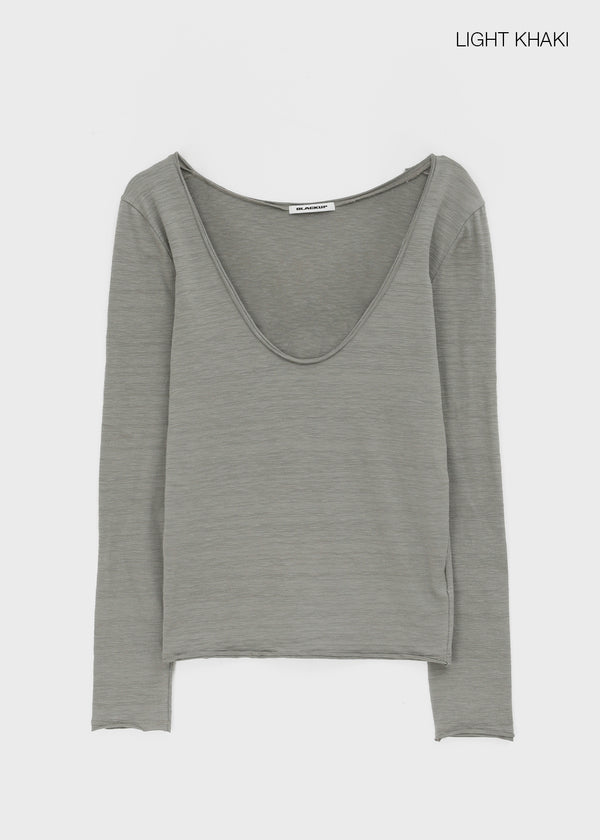 [MADE] Coated Slub Deep U-Neck Long Sleeve Tee