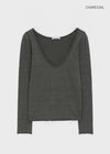 [MADE] Coated Slub Deep U-Neck Long Sleeve Tee