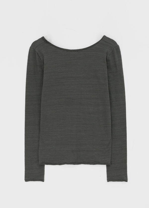 [MADE] Coated Slub Deep U-Neck Long Sleeve Tee